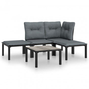 Set mobilier de grădină, 5 piese, negru/gri, poliratan - Img 2