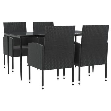 Set mobilier de grădină, 5 piese, negru, poliratan și oțel - Img 2