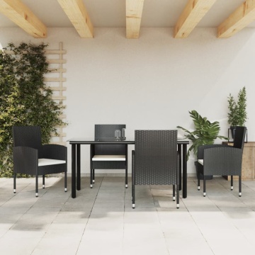 Set mobilier de grădină, 5 piese, negru, poliratan și oțel - Img 1