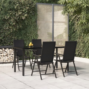 Set mobilier de grădină, 5 piese, negru, poliratan - Img 1