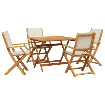 Set mobilier de grădină 5 piese textil alb crem/lemn masiv - Img 2