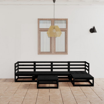 Set mobilier de grădină, 6 piese, negru, lemn masiv de pin - Img 1