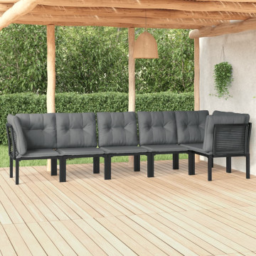 Set mobilier de grădină, 6 piese, negru și gri, poliratan - Img 1