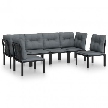 Set mobilier de grădină, 6 piese, negru și gri, poliratan - Img 2