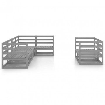 Set mobilier de grădină, 7 piese, gri, lemn masiv de pin - Img 3