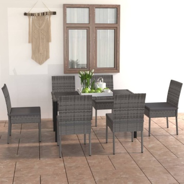 Set mobilier de grădină, 7 piese, gri, poliratan - Img 1