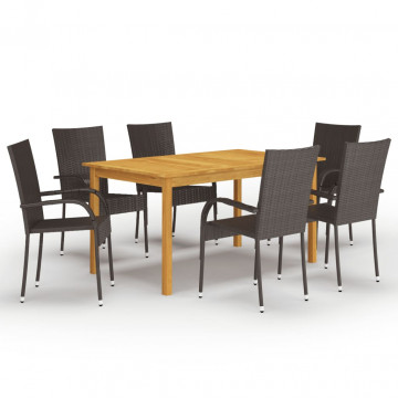 Set mobilier de grădină, 7 piese, maro - Img 1