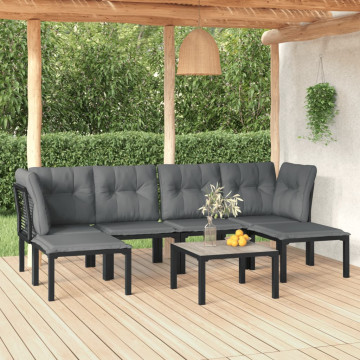 Set mobilier de grădină, 7 piese, negru și gri, poliratan - Img 1