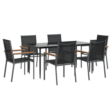 Set mobilier de grădină, 7 piese, negru, textilenă și oțel - Img 3