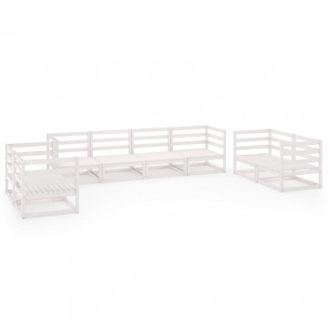 Set mobilier de grădină, 8 piese, alb, lemn masiv de pin - Img 2
