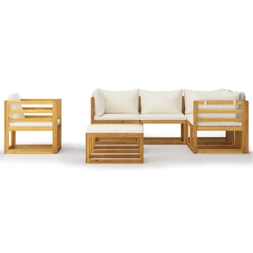 Set mobilier de grădină, 8 piese, perne crem, lemn masiv acacia - Img 3