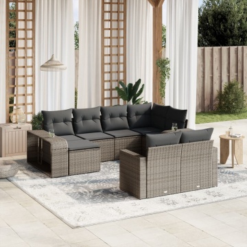 Set mobilier de grădină cu perne, 10 piese, gri, poliratan - Img 1