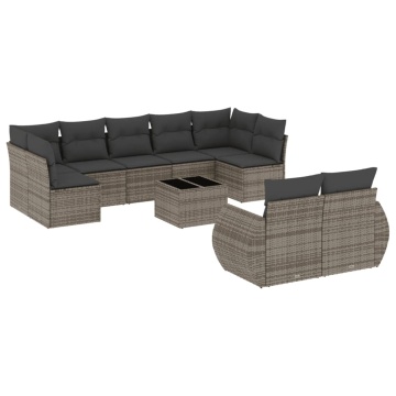 Set mobilier de grădină cu perne, 10 piese, gri, poliratan - Img 2
