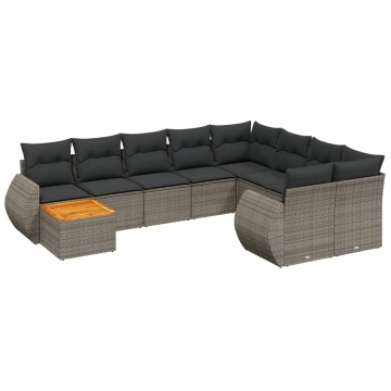 Set mobilier de grădină cu perne, 10 piese, gri, poliratan - Img 2