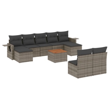 Set mobilier de grădină cu perne, 10 piese, gri, poliratan - Img 2