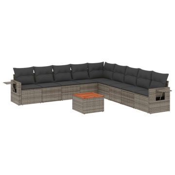 Set mobilier de grădină cu perne, 10 piese, gri, poliratan - Img 2