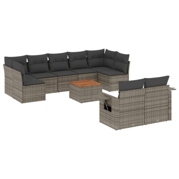 Set mobilier de grădină cu perne, 10 piese, gri, poliratan - Img 2