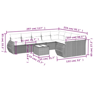 Set mobilier de grădină cu perne, 10 piese, gri, poliratan - Img 3