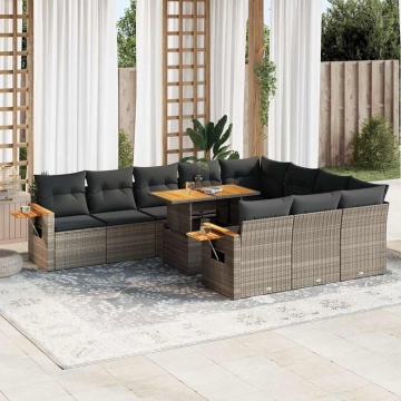 Set mobilier de grădină cu perne, 10 piese, gri, poliratan - Img 1