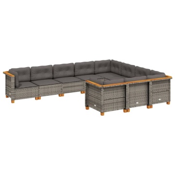 Set mobilier de grădină cu perne, 10 piese, gri, poliratan - Img 2