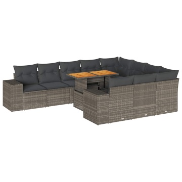 Set mobilier de grădină cu perne, 10 piese, gri, poliratan - Img 2