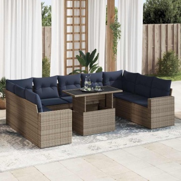 Set mobilier de grădină cu perne, 10 piese, gri, poliratan - Img 1
