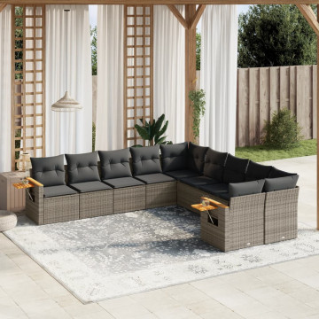 Set mobilier de grădină cu perne, 10 piese, gri, poliratan - Img 1