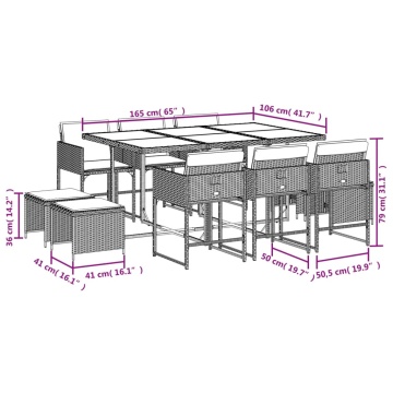 Set mobilier de grădină cu perne, 11 piese, bej, poliratan - Img 5