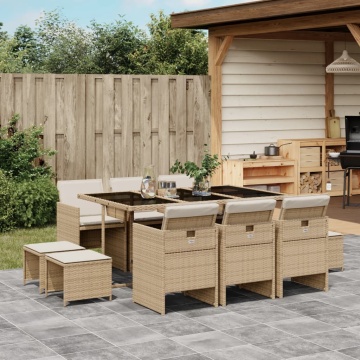 Set mobilier de grădină cu perne, 11 piese, bej, poliratan - Img 1