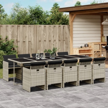 Set mobilier de grădină cu perne 11 piese gri deschis poliratan - Img 1
