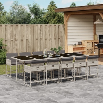 Set mobilier de grădină cu perne 11 piese gri deschis poliratan - Img 1