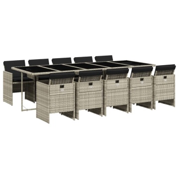 Set mobilier de grădină cu perne 11 piese gri deschis poliratan - Img 2