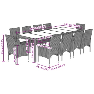 Set mobilier de grădină cu perne 11 piese gri poliratan&sticlă - Img 6