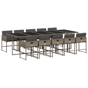 Set mobilier de grădină cu perne, 11 piese, gri, poliratan - Img 2