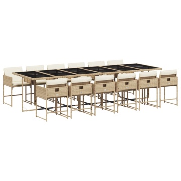 Set mobilier de grădină cu perne, 13 piese, bej, poliratan - Img 2