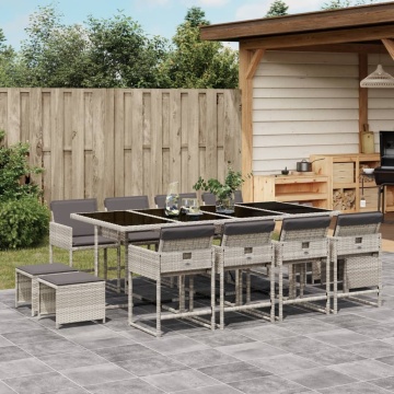 Set mobilier de grădină cu perne 13 piese gri deschis poliratan - Img 1