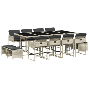 Set mobilier de grădină cu perne 13 piese gri deschis poliratan - Img 2