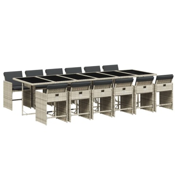 Set mobilier de grădină cu perne 13 piese gri deschis poliratan - Img 2