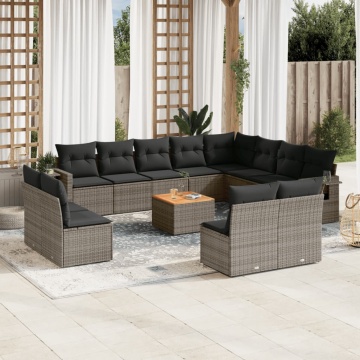 Set mobilier de grădină cu perne, 13 piese, gri, poliratan - Img 1