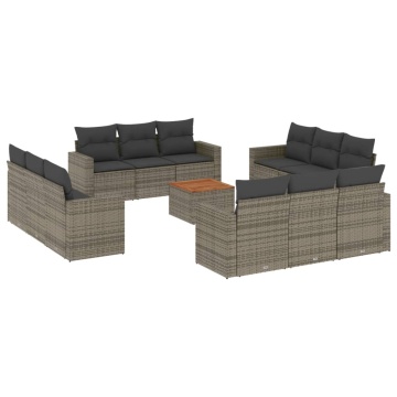 Set mobilier de grădină cu perne, 13 piese, gri, poliratan - Img 2