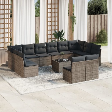 Set mobilier de grădină cu perne, 13 piese, gri, poliratan - Img 1