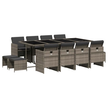 Set mobilier de grădină cu perne, 13 piese, gri, poliratan - Img 2