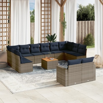 Set mobilier de grădină cu perne, 13 piese, gri, poliratan - Img 1