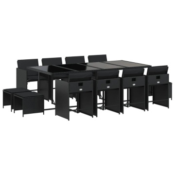 Set mobilier de grădină cu perne, 13 piese, negru, poliratan - Img 2