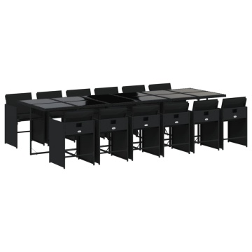 Set mobilier de grădină cu perne, 13 piese, negru, poliratan - Img 2