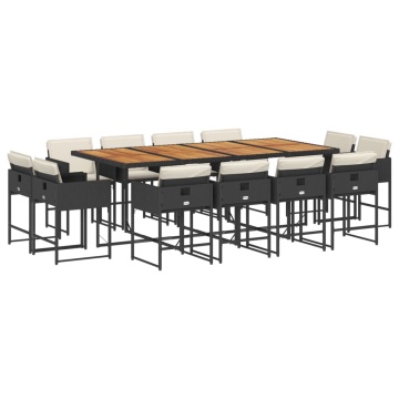 Set mobilier de grădină cu perne, 13 piese, negru, poliratan - Img 2
