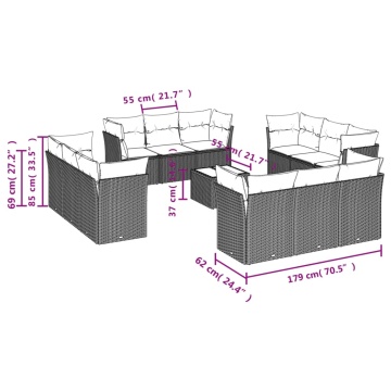 Set mobilier de grădină cu perne, 13 piese, negru, poliratan - Img 3
