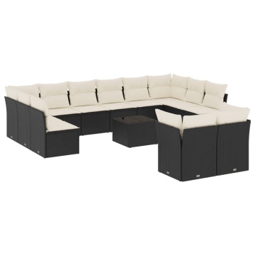 Set mobilier de grădină cu perne, 13 piese, negru, poliratan - Img 2