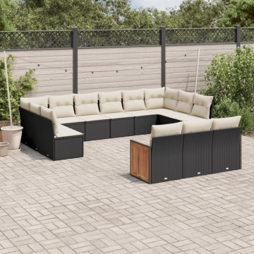 Set mobilier de grădină cu perne, 13 piese, negru, poliratan - Img 1