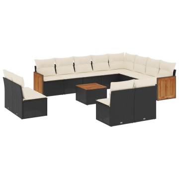 Set mobilier de grădină cu perne, 13 piese, negru, poliratan - Img 2
